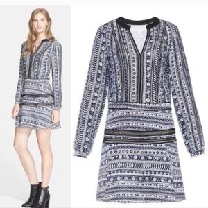 VERONICA BEARD Stretch Silk Peasant Dress Navy Black Crochet Detail Size 4